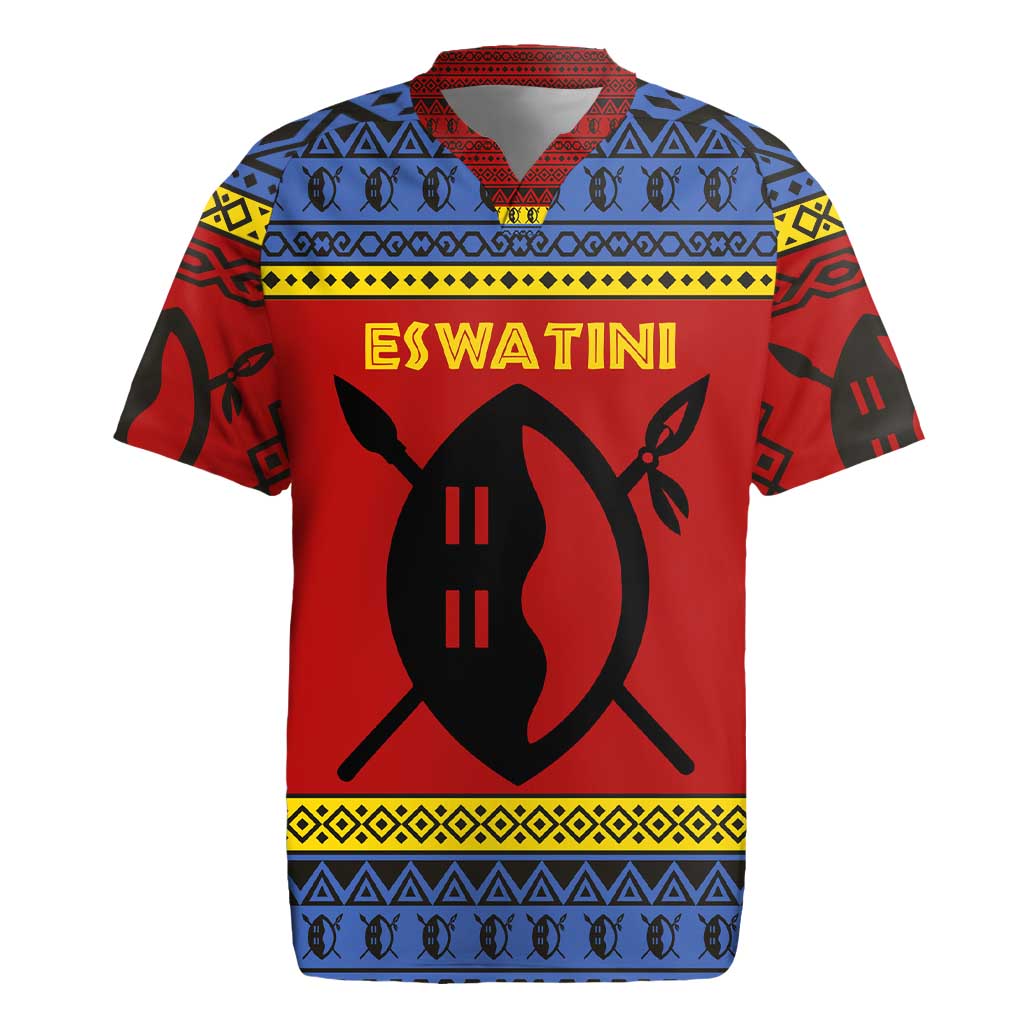 Eswatini Flag Rugby Jersey Nguni Shield Spear Pattern