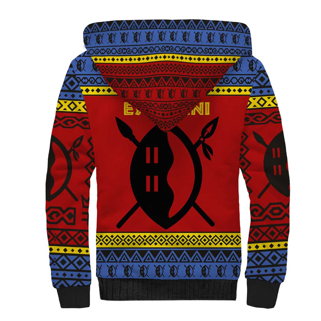 Eswatini Flag Sherpa Hoodie Nguni Shield Spear Pattern