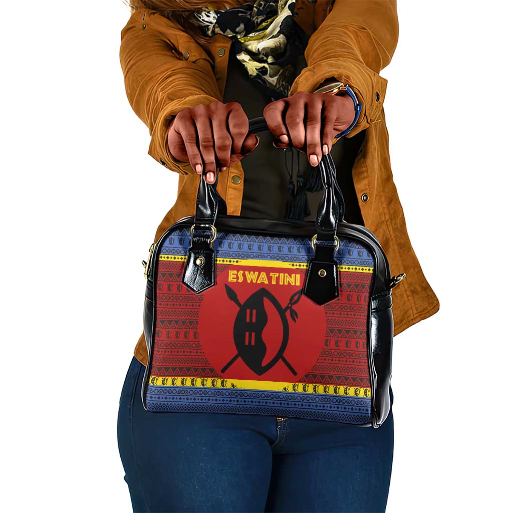 Eswatini Flag Shoulder Handbag Nguni Shield Spear Pattern