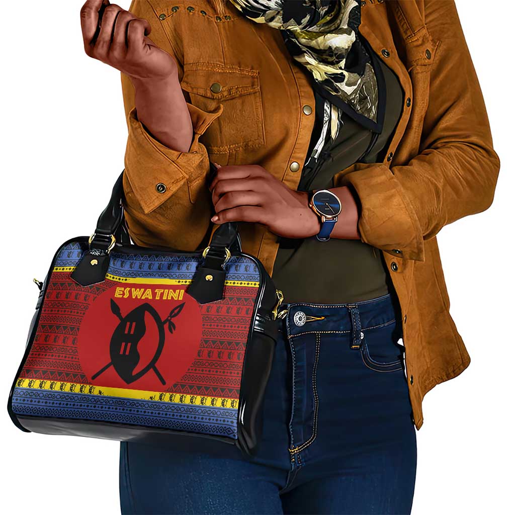 Eswatini Flag Shoulder Handbag Nguni Shield Spear Pattern