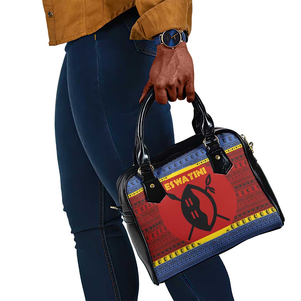Eswatini Flag Shoulder Handbag Nguni Shield Spear Pattern