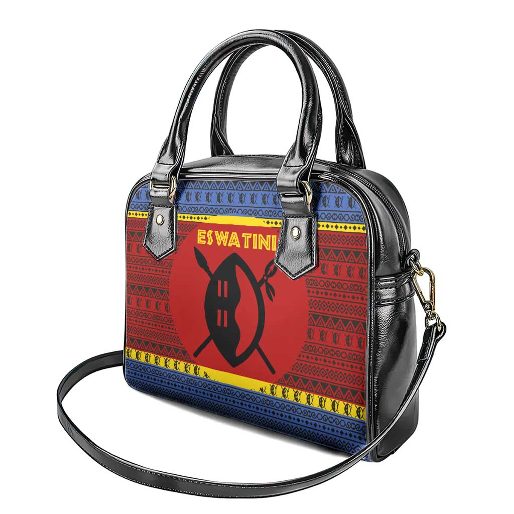 Eswatini Flag Shoulder Handbag Nguni Shield Spear Pattern
