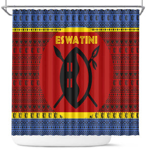 Eswatini Flag Shower Curtain Nguni Shield Spear Pattern