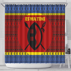 Eswatini Flag Shower Curtain Nguni Shield Spear Pattern