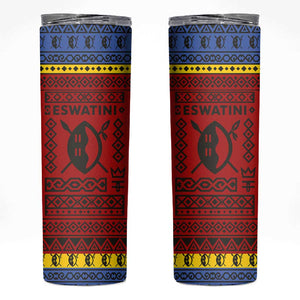 Eswatini Flag Skinny Tumbler Nguni Shield Spear Pattern