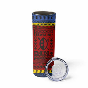 Eswatini Flag Skinny Tumbler Nguni Shield Spear Pattern