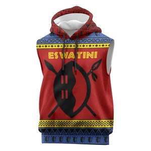 Eswatini Flag Sleeveless Hoodie Nguni Shield Spear Pattern - African Pride