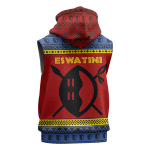 Eswatini Flag Sleeveless Hoodie Nguni Shield Spear Pattern - African Pride