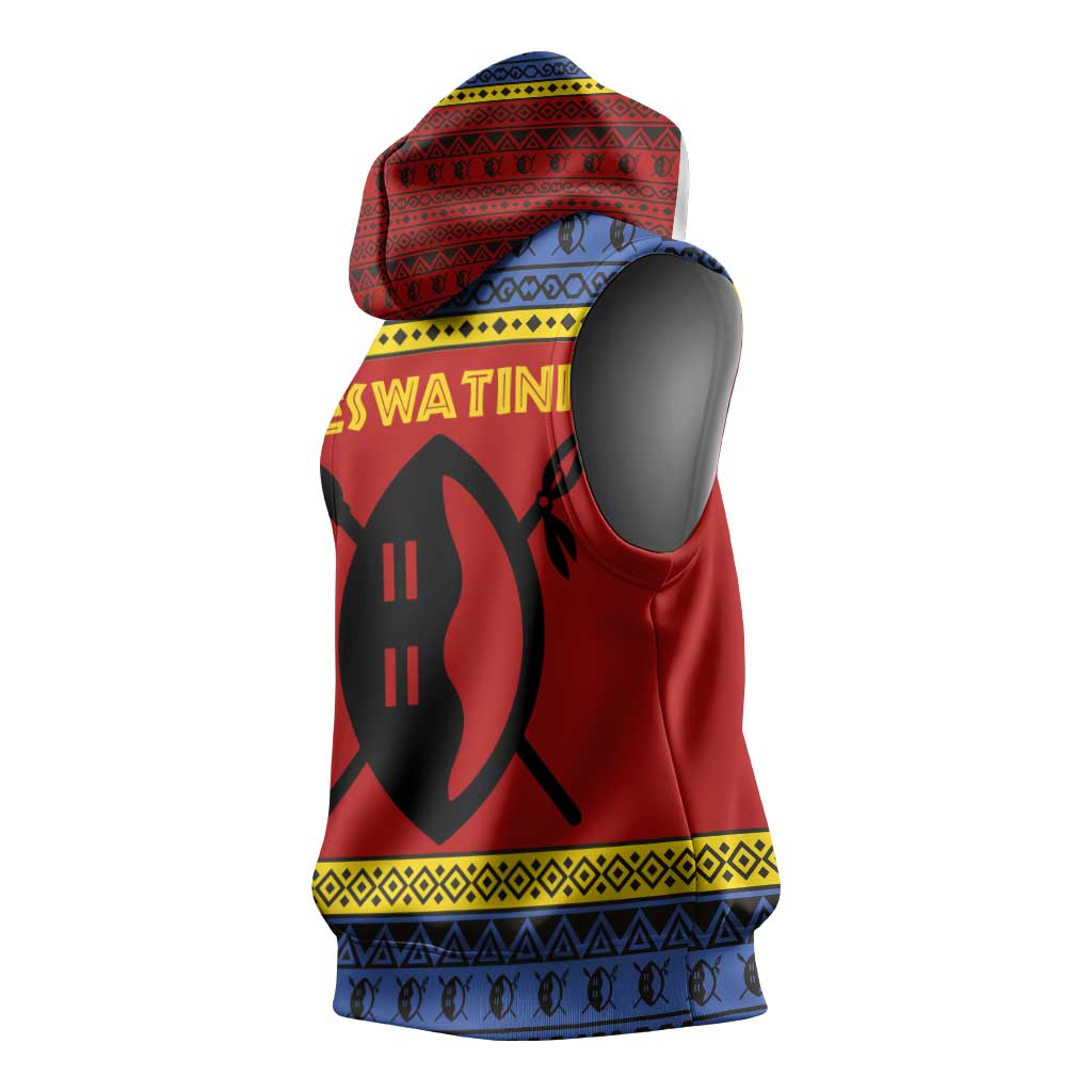 Eswatini Flag Sleeveless Hoodie Nguni Shield Spear Pattern - African Pride