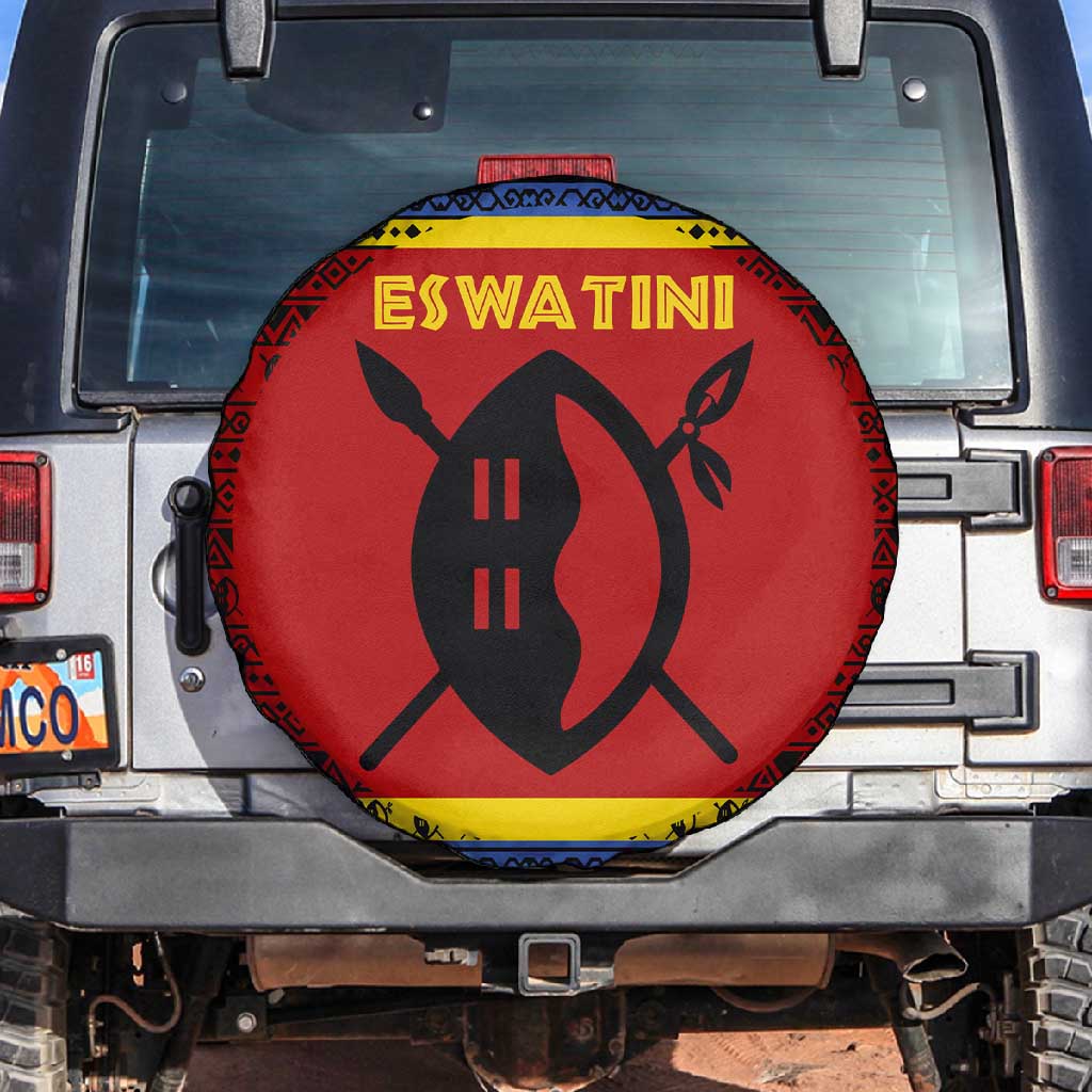 Eswatini Flag Spare Tire Cover Nguni Shield Spear Pattern