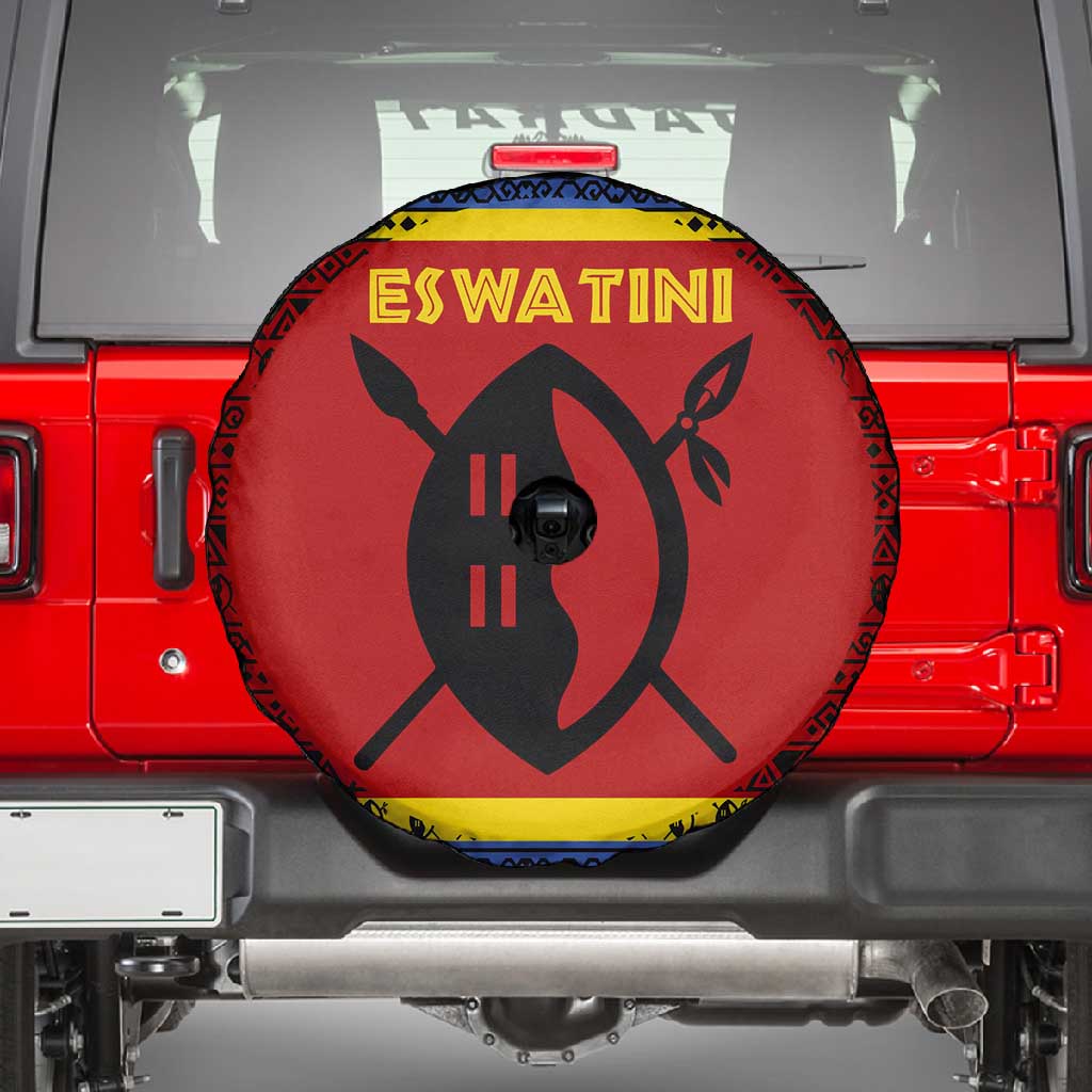 Eswatini Flag Spare Tire Cover Nguni Shield Spear Pattern