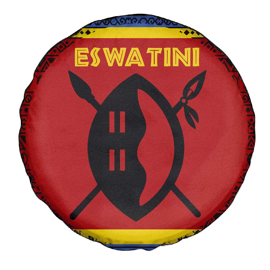 Eswatini Flag Spare Tire Cover Nguni Shield Spear Pattern