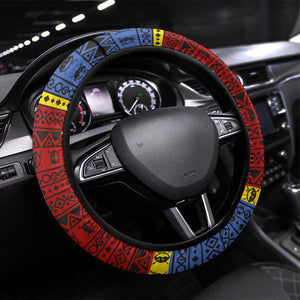 Eswatini Flag Steering Wheel Cover Nguni Shield Spear Pattern