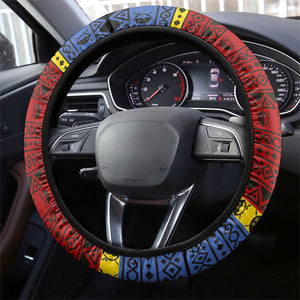 Eswatini Flag Steering Wheel Cover Nguni Shield Spear Pattern