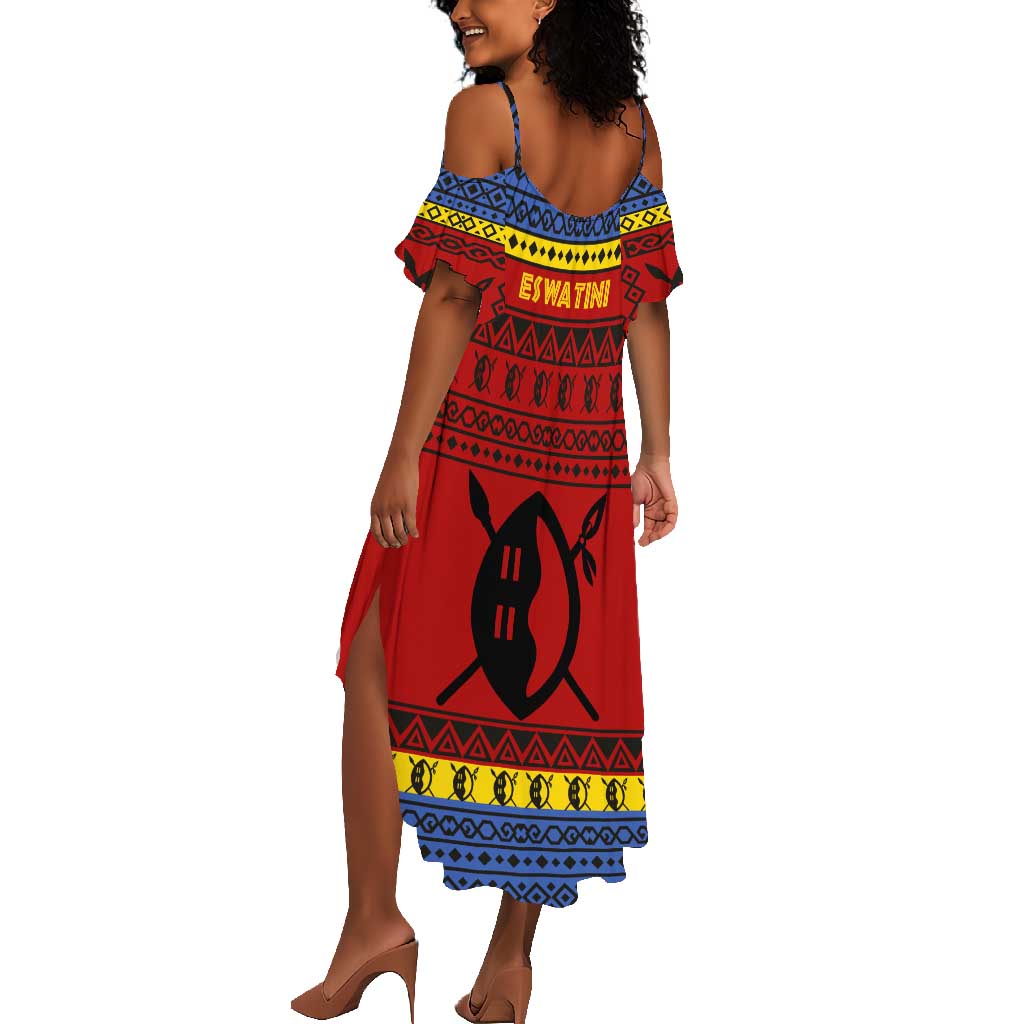 Eswatini Flag Summer Maxi Dress Nguni Shield Spear Pattern