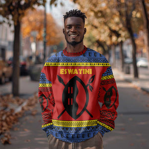 Eswatini Flag Sweatshirt Nguni Shield Spear Pattern