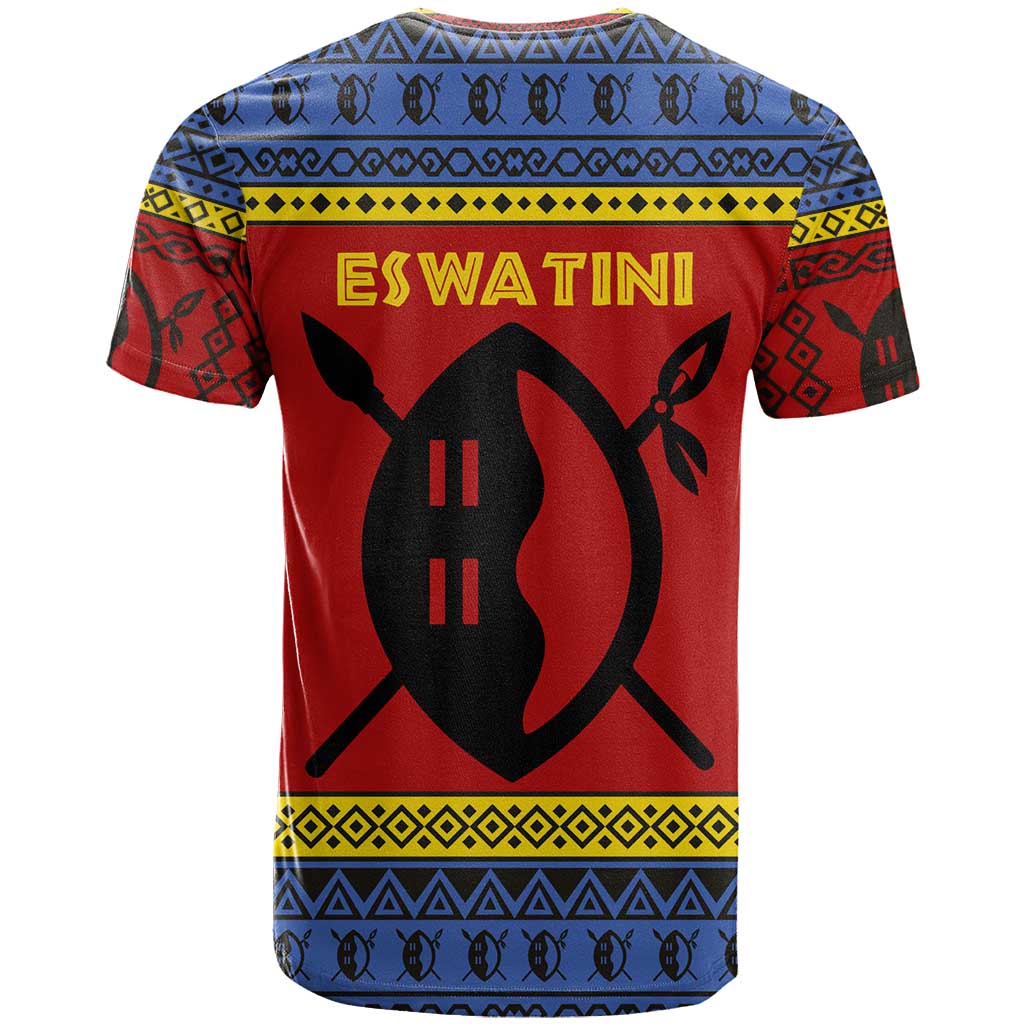 Eswatini Flag T shirt Nguni Shield Spear Pattern