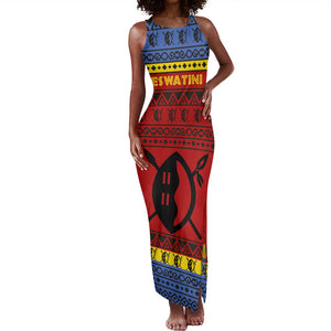 Eswatini Flag Tank Maxi Dress Nguni Shield Spear Pattern