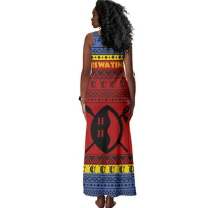 Eswatini Flag Tank Maxi Dress Nguni Shield Spear Pattern
