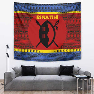 Eswatini Flag Tapestry Nguni Shield Spear Pattern