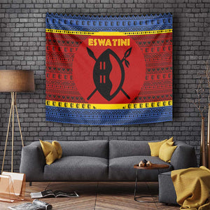 Eswatini Flag Tapestry Nguni Shield Spear Pattern