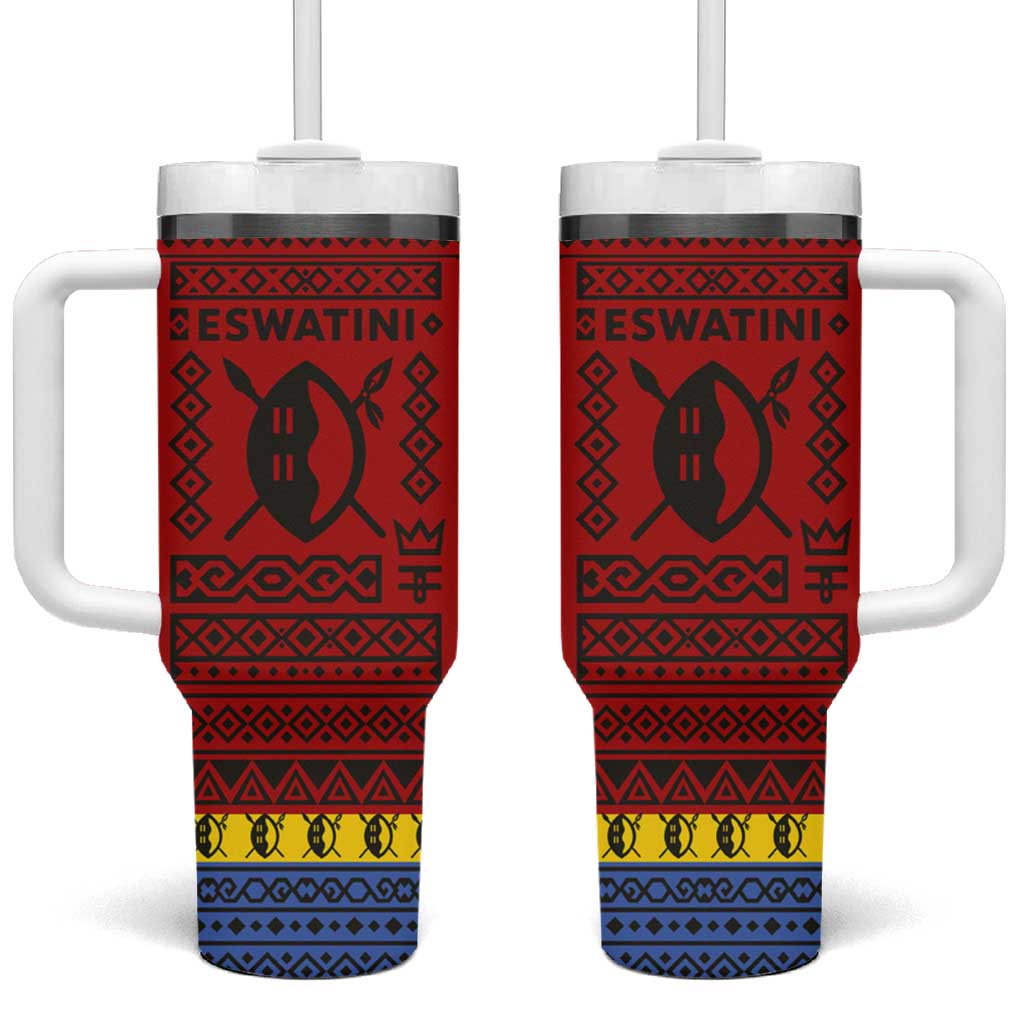 Eswatini Flag Tumbler With Handle Nguni Shield Spear Pattern