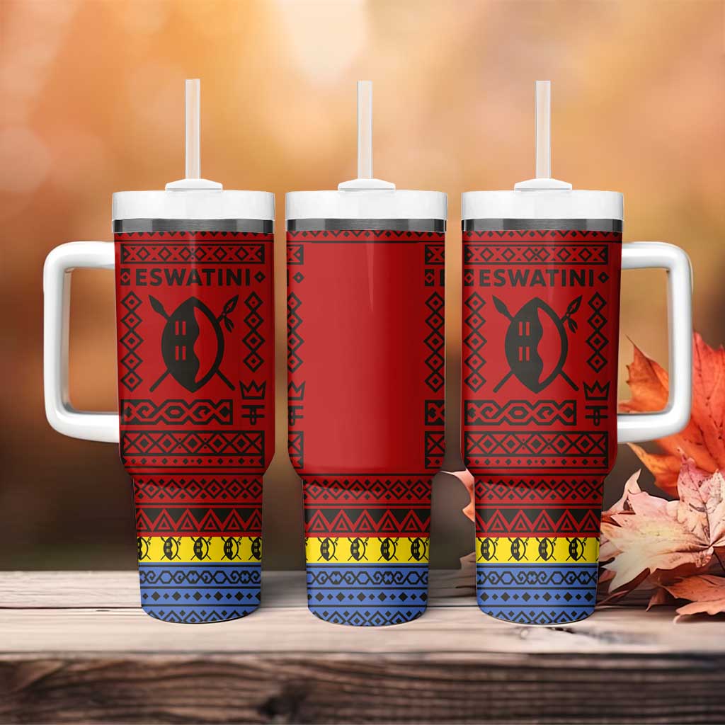 Eswatini Flag Tumbler With Handle Nguni Shield Spear Pattern