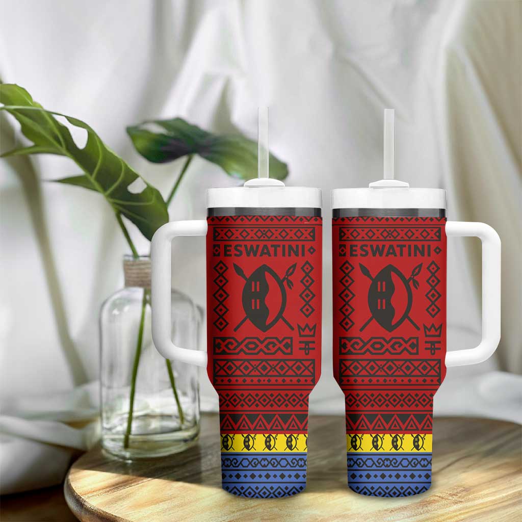 Eswatini Flag Tumbler With Handle Nguni Shield Spear Pattern