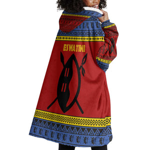 Eswatini Flag Wearable Blanket Hoodie Nguni Shield Spear Pattern