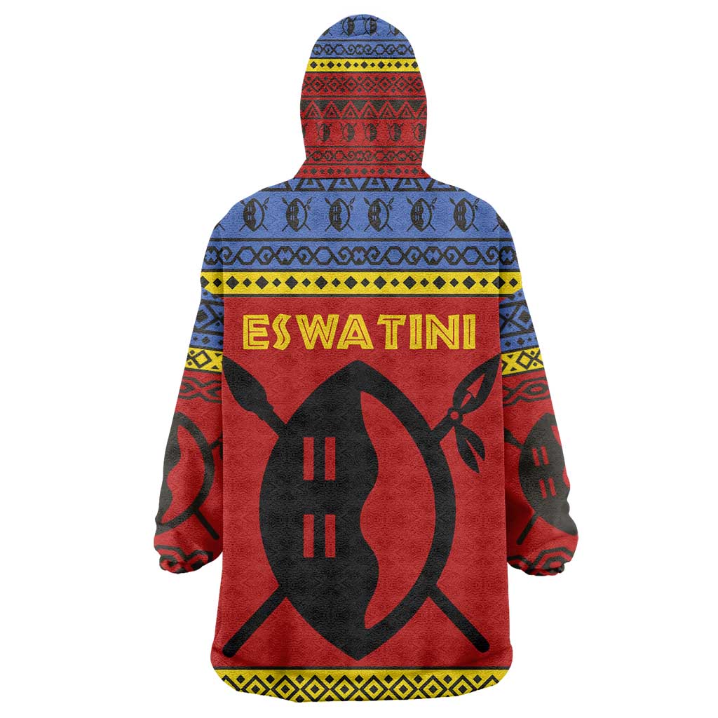 Eswatini Flag Wearable Blanket Hoodie Nguni Shield Spear Pattern