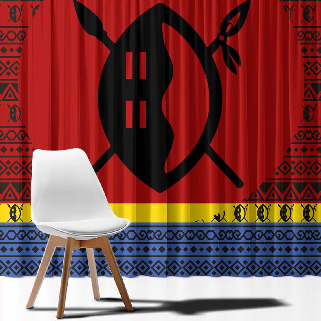 Eswatini Flag Window Curtain Nguni Shield Spear Pattern