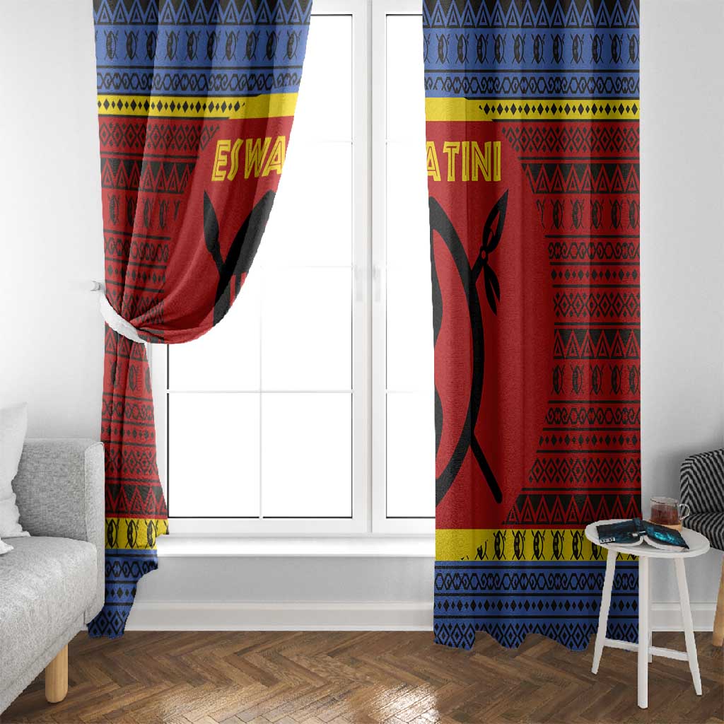 Eswatini Flag Window Curtain Nguni Shield Spear Pattern