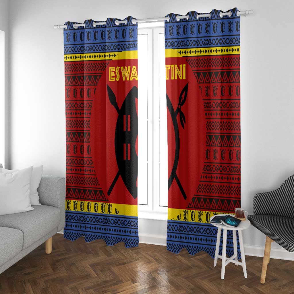 Eswatini Flag Window Curtain Nguni Shield Spear Pattern