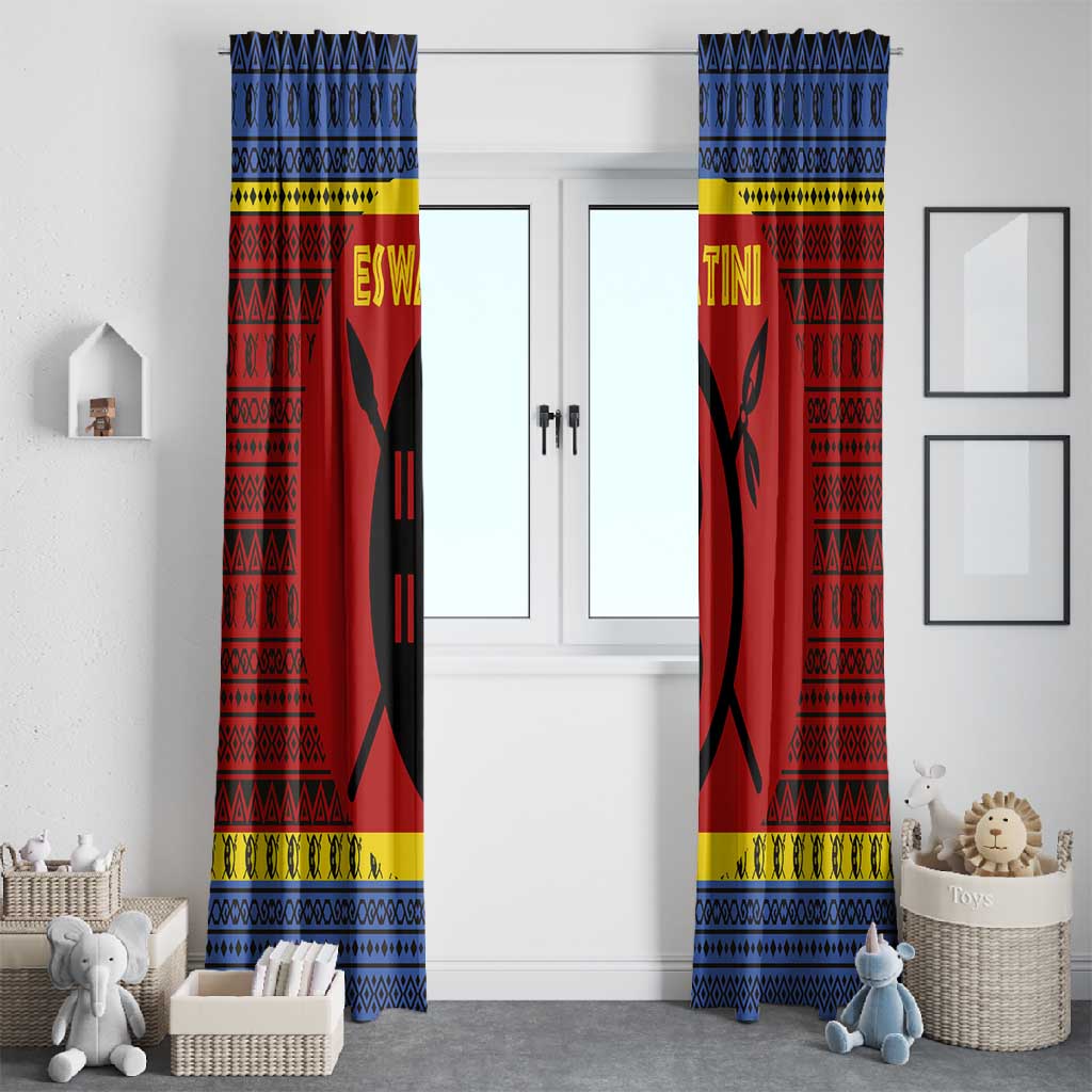 Eswatini Flag Window Curtain Nguni Shield Spear Pattern