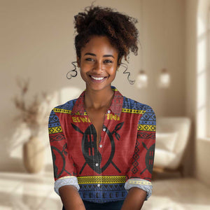Eswatini Flag Women Casual Shirt Nguni Shield Spear Pattern
