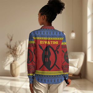 Eswatini Flag Women Casual Shirt Nguni Shield Spear Pattern