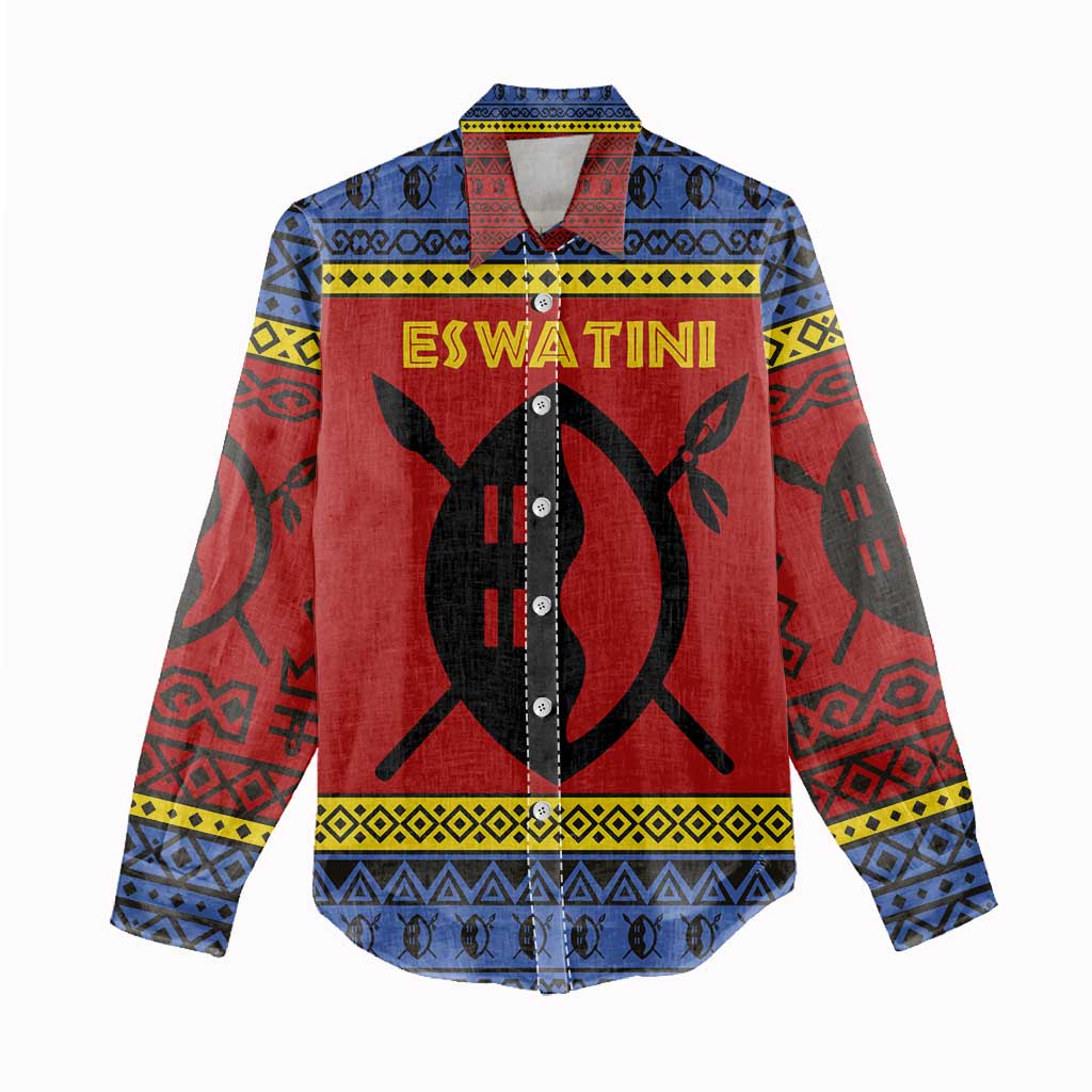 Eswatini Flag Women Casual Shirt Nguni Shield Spear Pattern