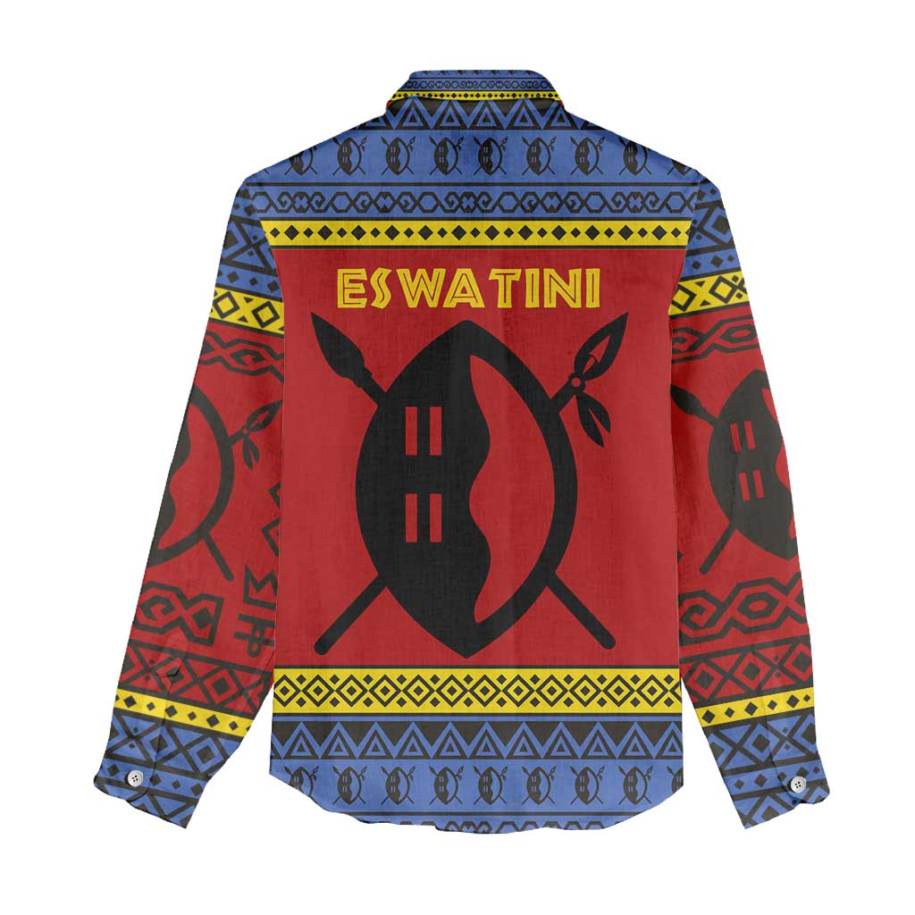 Eswatini Flag Women Casual Shirt Nguni Shield Spear Pattern