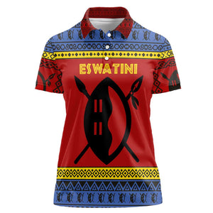 Eswatini Flag Women Polo Shirt Nguni Shield Spear Pattern