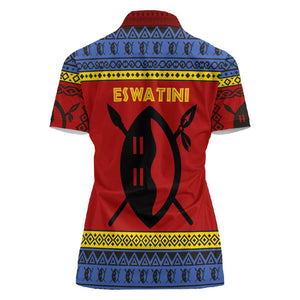 Eswatini Flag Women Polo Shirt Nguni Shield Spear Pattern