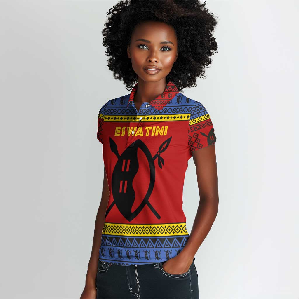 Eswatini Flag Women Polo Shirt Nguni Shield Spear Pattern