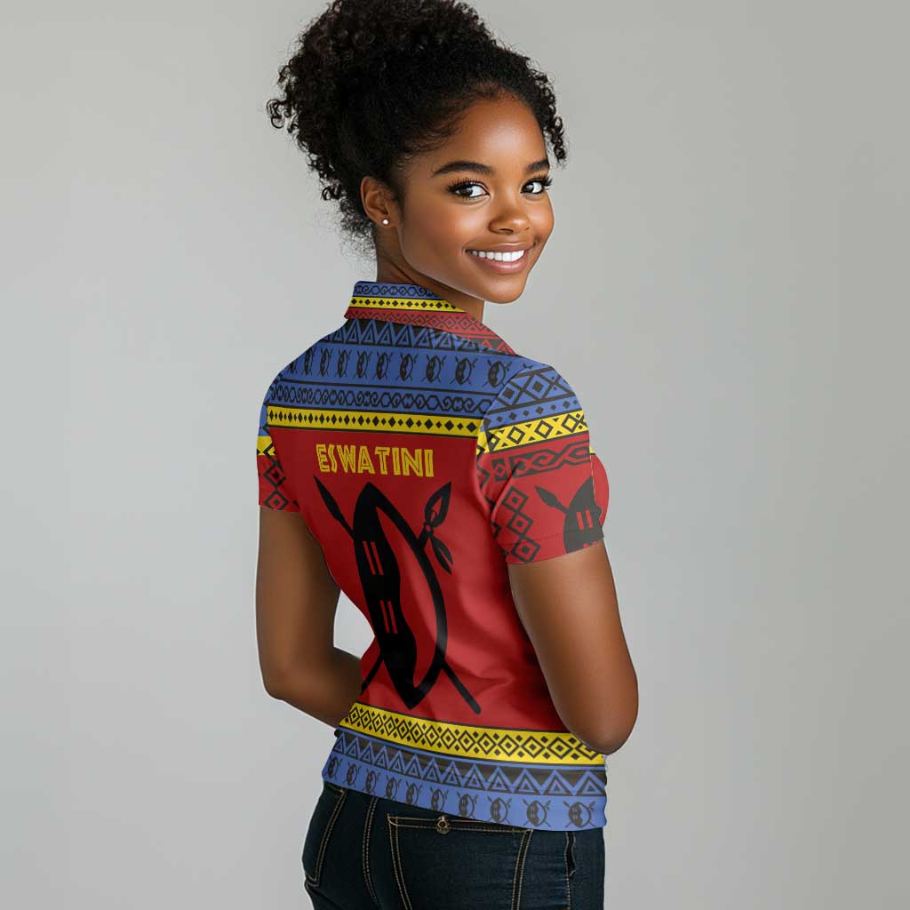 Eswatini Flag Women Polo Shirt Nguni Shield Spear Pattern