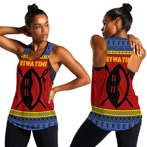 Eswatini Flag Women Racerback Tank Nguni Shield Spear Pattern