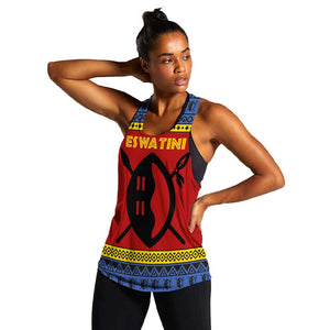 Eswatini Flag Women Racerback Tank Nguni Shield Spear Pattern