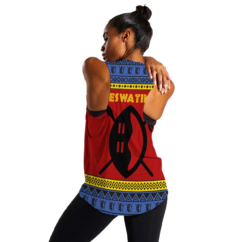 Eswatini Flag Women Racerback Tank Nguni Shield Spear Pattern