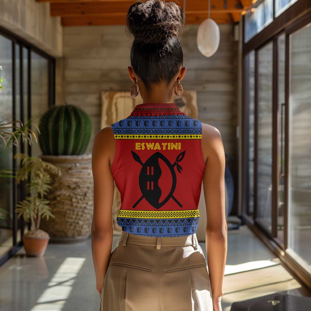 Eswatini Flag Women Sleeveless Polo Shirt Nguni Shield Spear Pattern