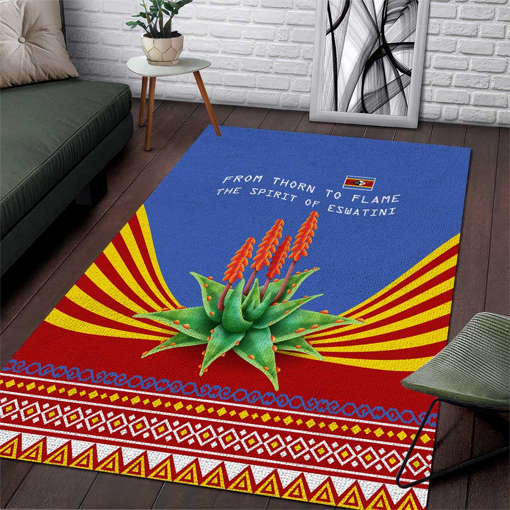 Aloe Vera Eswatini Area Rug Flag Print and Cultural Motif From Thorn to Flame