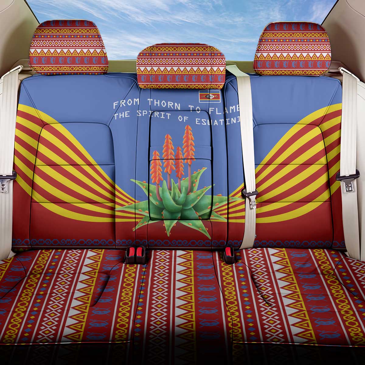 Aloe Vera Eswatini Back Car Seat Cover Flag Print and Cultural Motif From Thorn to Flame