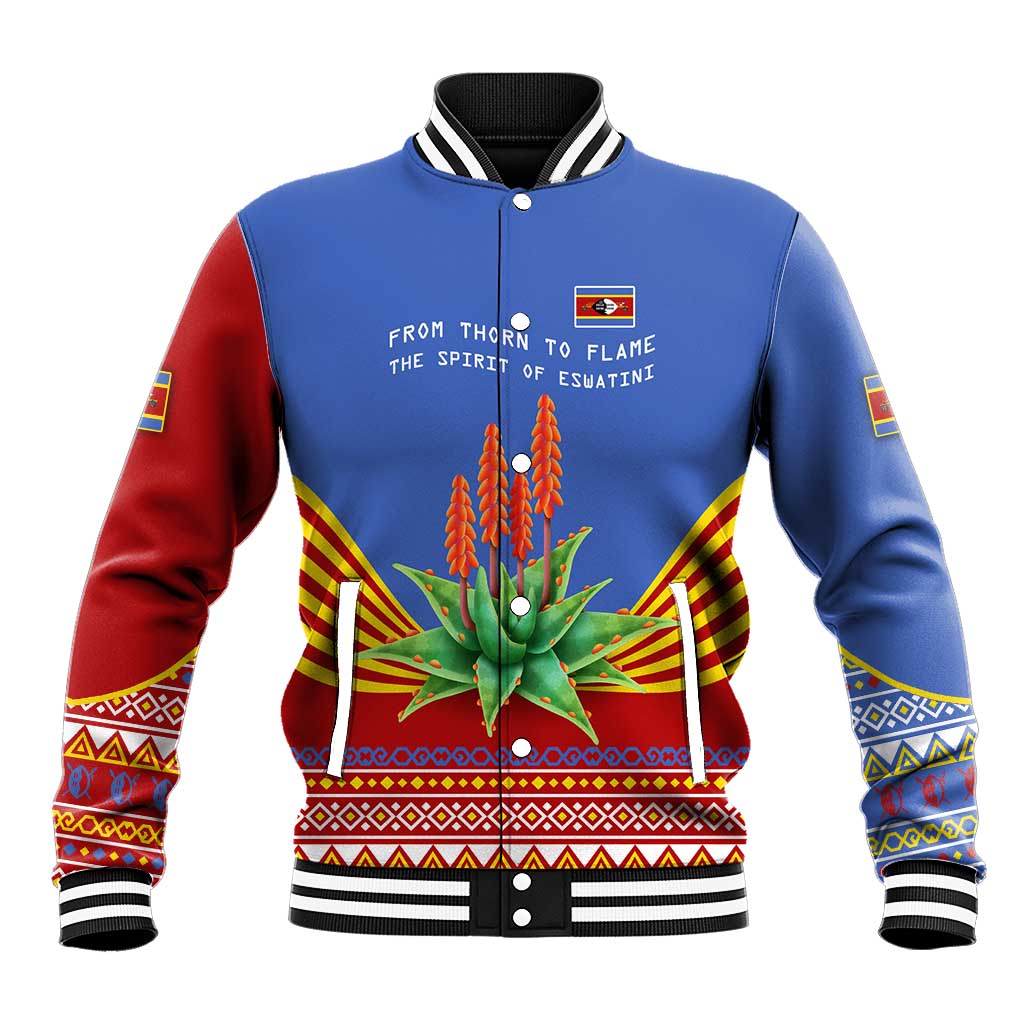 Aloe Vera Eswatini Baseball Jacket Flag Print and Cultural Motif From Thorn to Flame