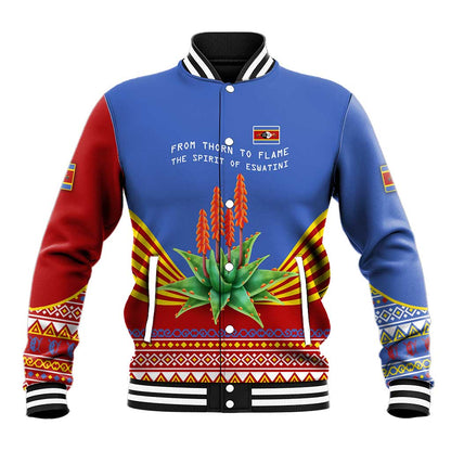 Aloe Vera Eswatini Baseball Jacket Flag Print and Cultural Motif From Thorn to Flame